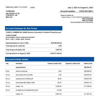 Yuanta Securities Bank organization account statement Word and PDF template download template file