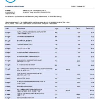Banca Mediolanum firm account statement Word and PDF template download template file