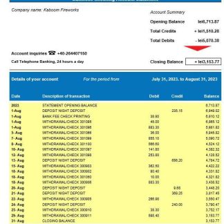 Banca Transilvania company account statement Word and PDF template download template file