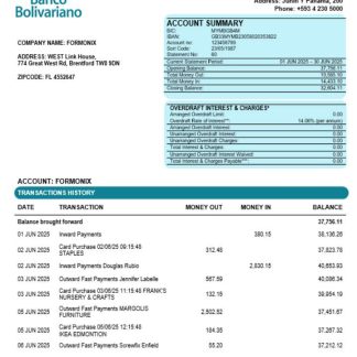 Banco Bolivariano company statement Word and PDF format download template file
