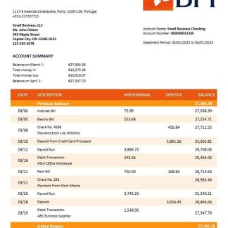 Banco BPI firm account statement Word and PDF template download template file