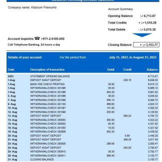 Abu Dhabi Islamic Bank company checking account statement Word and PDF template download template file