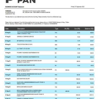 Banco Pan Bank firm account statement Word and PDF template download template file