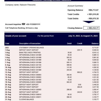 Banco Safra business statement Word and PDF template download template file