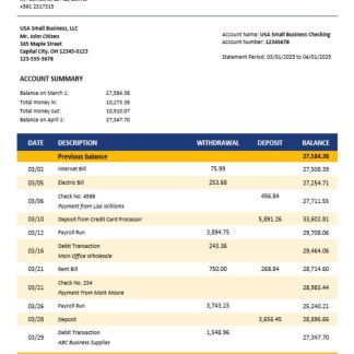 Banco Union Bank business firm statement Word and PDF format download template file