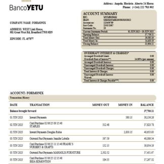 Banco Yetu business bank company statement Word and PDF format download template file