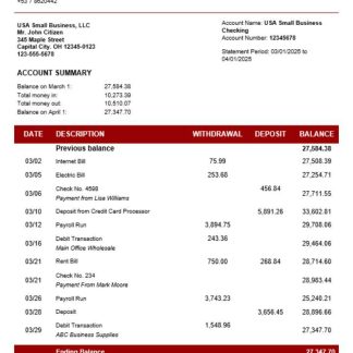Bandec Banco de Credito y Comercio business firm account bank statement Word and PDF format download template file