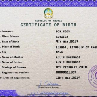 Angola vital record birth certificate PSD template download template file