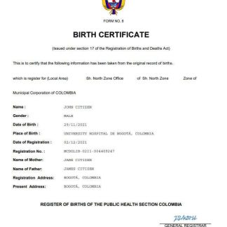 Colombia vital record birth certificate Word and PDF template download template file