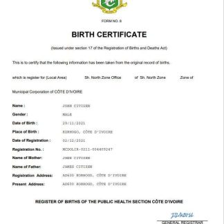 Cote d??Ivoire vital record birth certificate Word and PDF template download template file