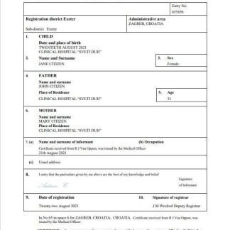 Croatia vital record birth certificate PSD template download template file