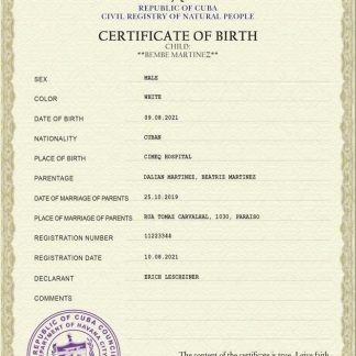 Cuba vital record birth certificate Word and PDF template download template file