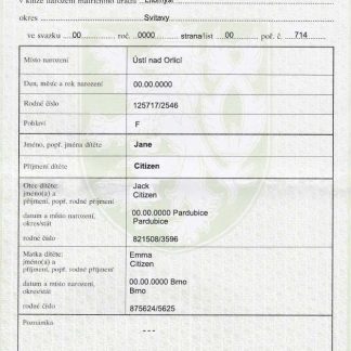 Czechia vital record birth certificate PSD template download template file
