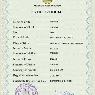 Antigua and Barbuda birth certificate PSD template download template file