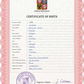 Czechia vital record birth certificate Word and PDF template download template file
