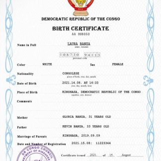 Democratic Republic of the Congo vital record birth certificate PSD template download template file