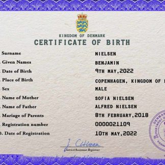 Denmark birth certificate PSD template download template file