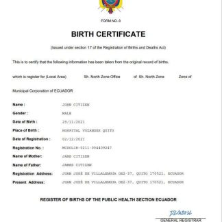 Ecuador vital record birth certificate Word and PDF template download template file