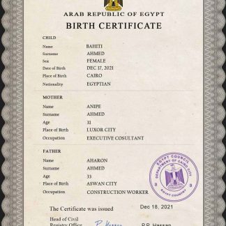 Egypt vital record birth certificate PSD template download template file