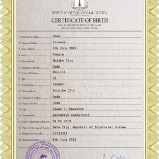 Equatorial Guinea birth certificate PSD template download template file