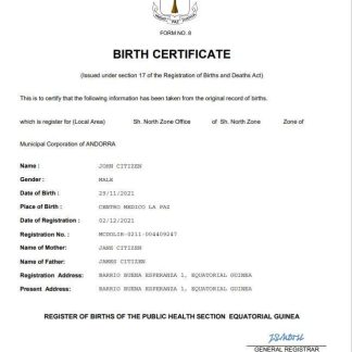 Equatorial Guinea birth certificate Word and PDF template download template file