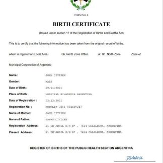 Argentina birth certificate Word and PDF template download template file