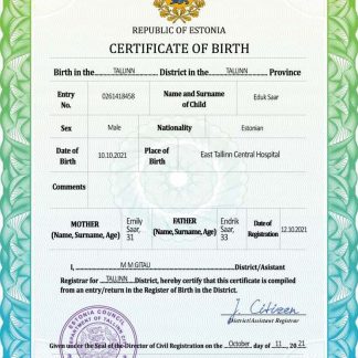 Estonia vital record birth certificate PSD template download template file