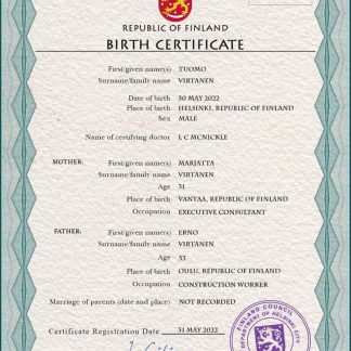 Finland vital record birth certificate PSD template download template file