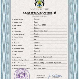 Gabon birth certificate PSD template download template file