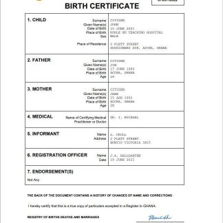 Ghana vital record birth certificate Word and PDF template download template file