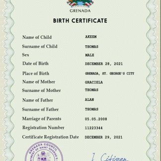 Grenada vital record birth certificate PSD template download template file
