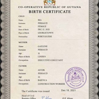 Guyana vital record birth certificate PSD template download template file