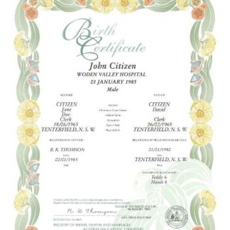 Australia Australian Capital Territory decorative (commemorative) birth certificate template in PSD format download template file