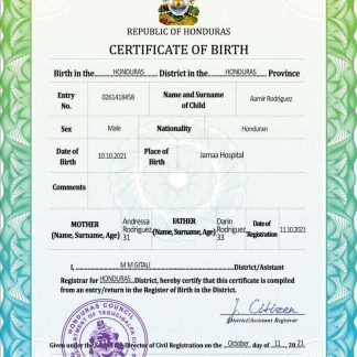 Honduras vital record birth certificate PSD download template file