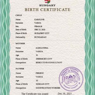 Hungary birth certificate PSD template download template file