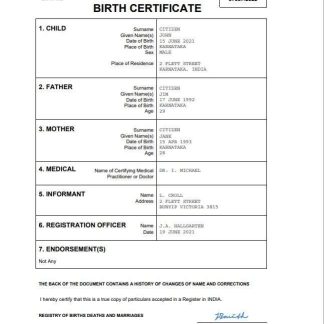 India vital record birth certificate Word and PDF template, download template file