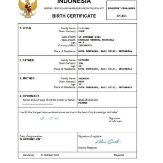 Indonesia birth certificate Word and PDF template download template file