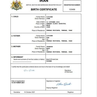 Iran vital record birth certificate Word and PDF template download template file