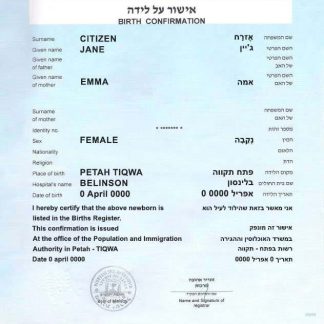 Israel birth confirmation certificate fully editable template in PSD format download template file
