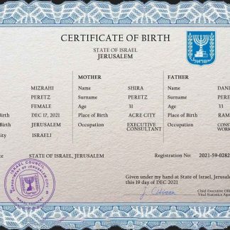 Israel vital record birth certificate PSD template download template file