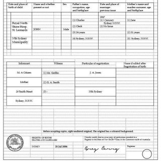 Australia New South Wales birth certificate template in Word format, version 1 download template file