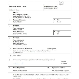 Italy birth certificate Word and PDF template, completely editable download template file