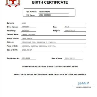 Jamaica vital record birth certificate Word and PDF template download template file