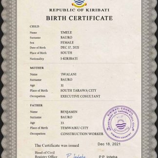 Kiribati vital record birth certificate PSD template download template file