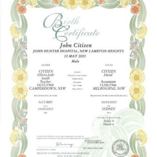 Australia New South Wales decorative (commemorative) birth certificate template in PSD format download template file
