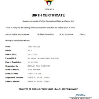 Kuwait vital record birth certificate Word and PDF template download template file