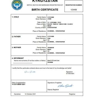 Kyrgyzstan birth certificate Word and PDF template download template file