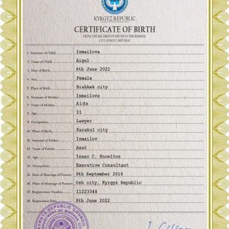 Kyrgyzstan vital record birth certificate PSD template download template file