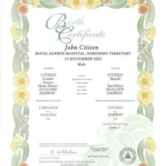 Australia Northern Territory decorative (commemorative) birth certificate template in PSD format download template file