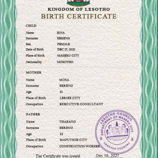 Lesotho vital record birth certificate PSD template download template file